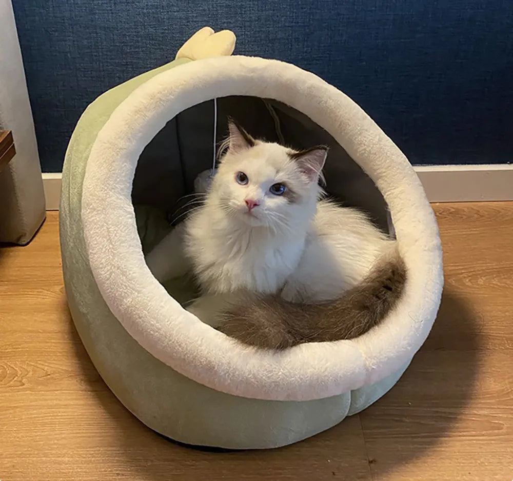 Cama de gato sono profunda Cesta de estimação quente Cozy Cat House Almofada d