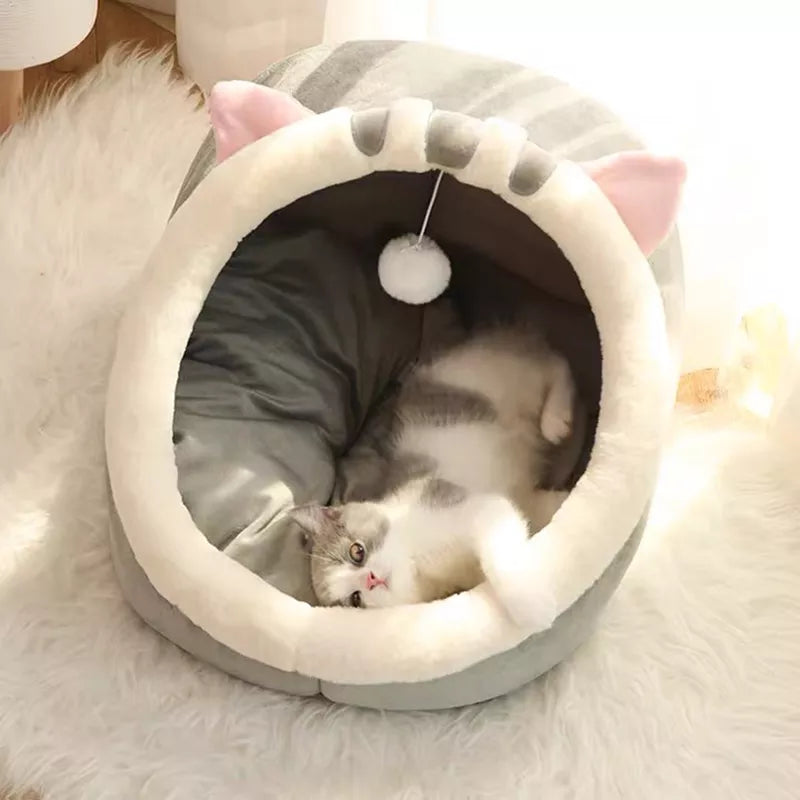 Cama de gato sono profunda Cesta de estimação quente Cozy Cat House Almofada d