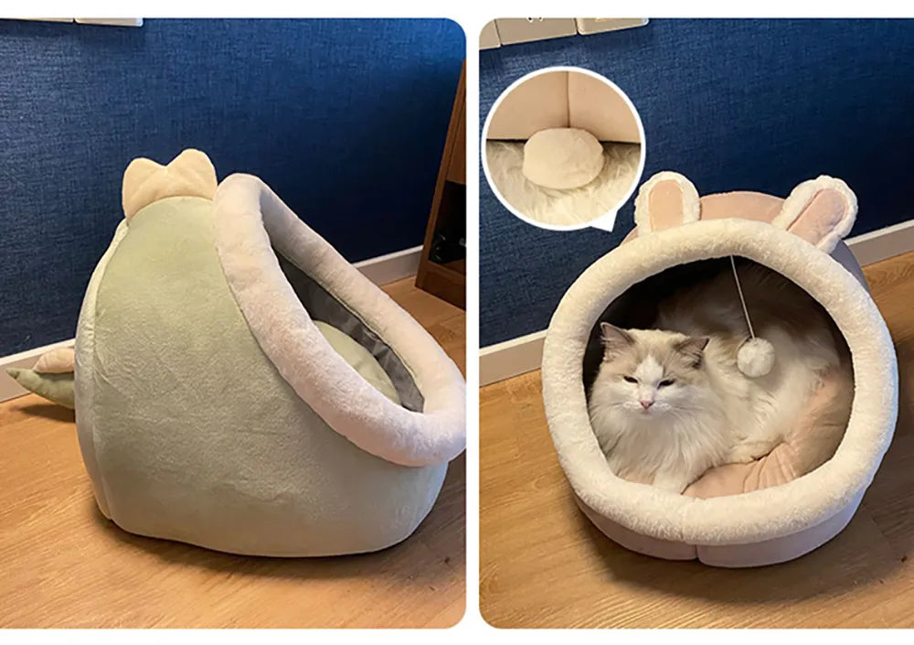 Cama de gato sono profunda Cesta de estimação quente Cozy Cat House Almofada d