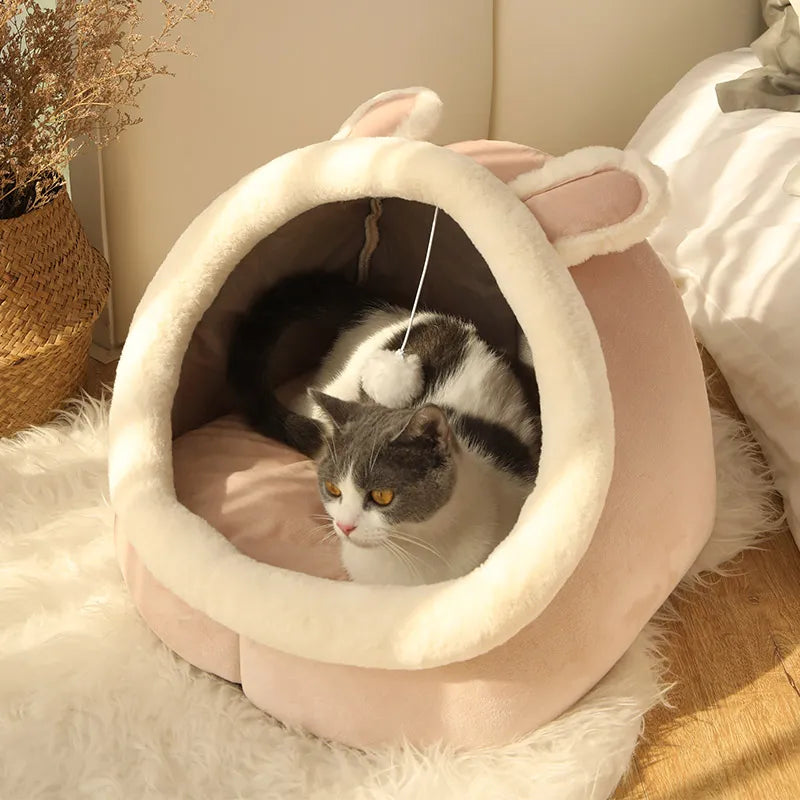 Cama de gato sono profunda Cesta de estimação quente Cozy Cat House Almofada d