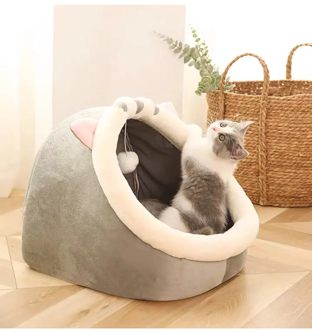Cama de gato sono profunda Cesta de estimação quente Cozy Cat House Almofada d