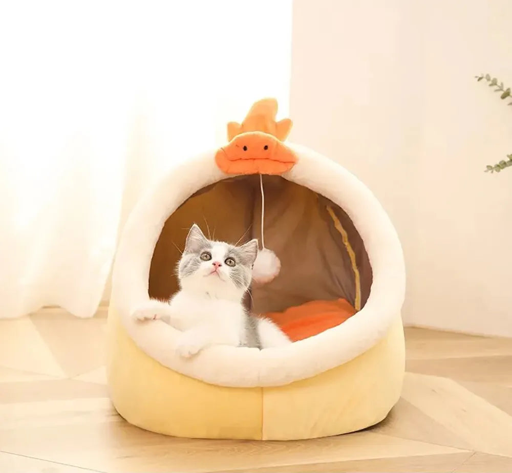 Cama de gato sono profunda Cesta de estimação quente Cozy Cat House Almofada d
