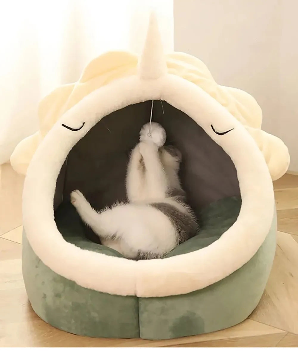 Cama de gato sono profunda Cesta de estimação quente Cozy Cat House Almofada d