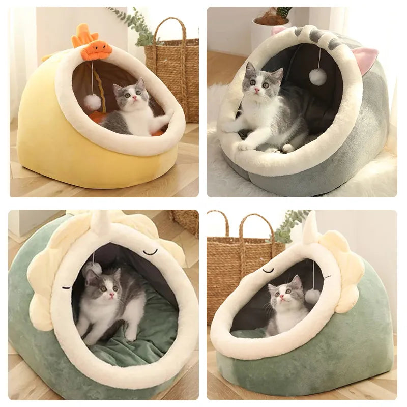 Cama de gato sono profunda Cesta de estimação quente Cozy Cat House Almofada d