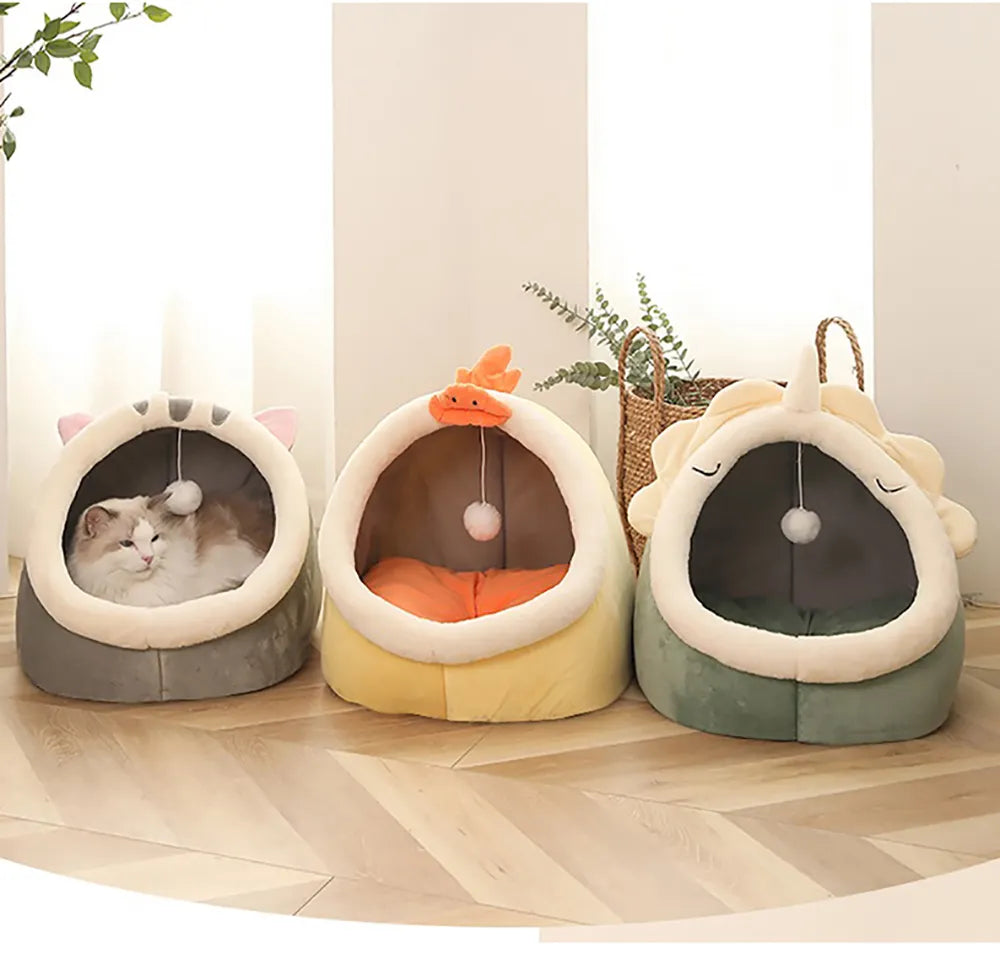 Cama de gato sono profunda Cesta de estimação quente Cozy Cat House Almofada d