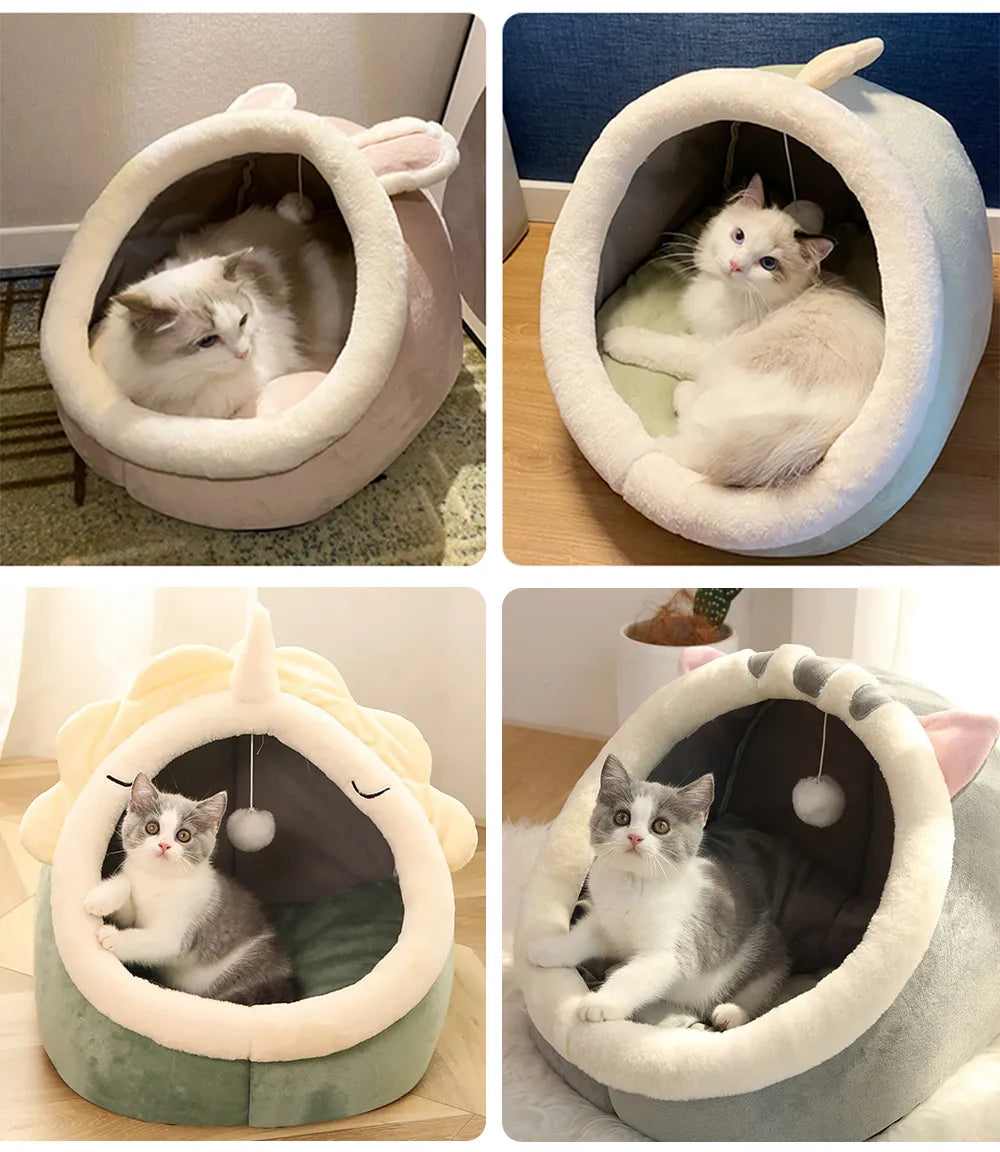 Cama de gato sono profunda Cesta de estimação quente Cozy Cat House Almofada d
