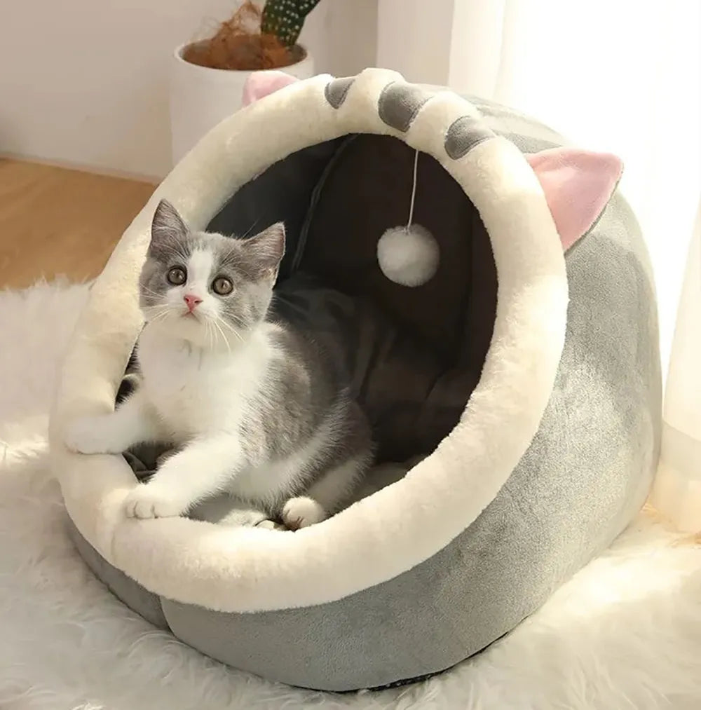 Cama de gato sono profunda Cesta de estimação quente Cozy Cat House Almofada d