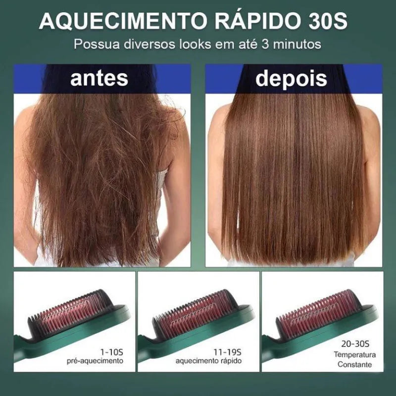 Escova Alisadora Bivolt 3 em 1 Alisa Hidrata Modelo Alinha e Anti-Frizz