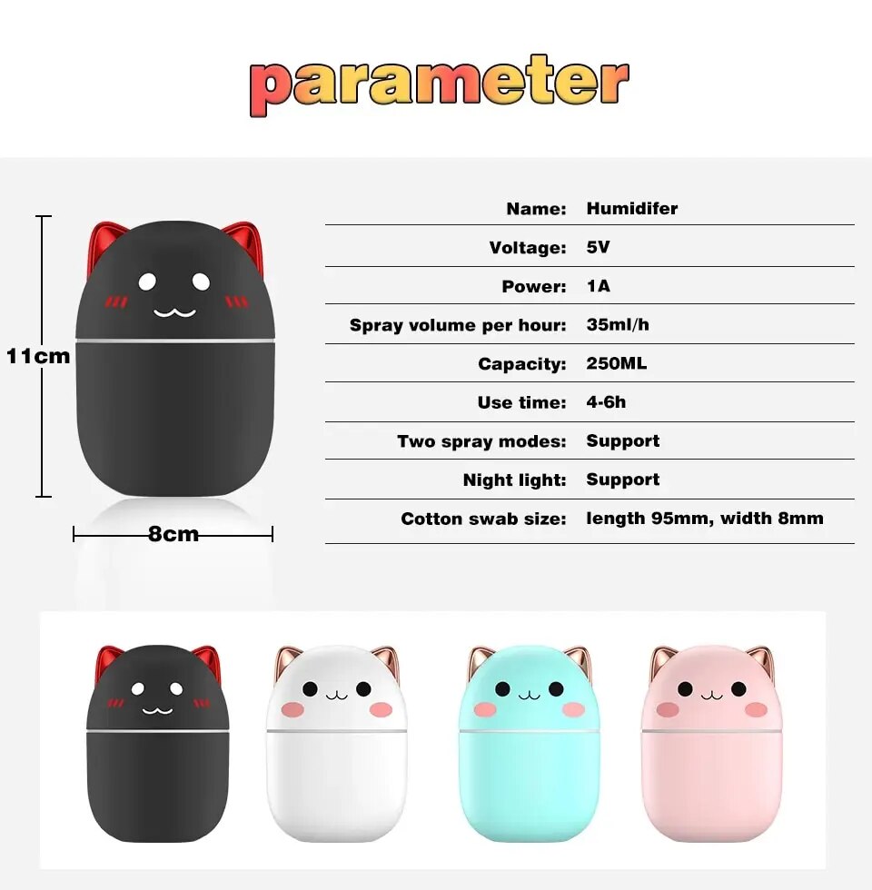 Umidificador de ar fofo gatinho e urso, Umidificadores Aromaterapia, Difusores,