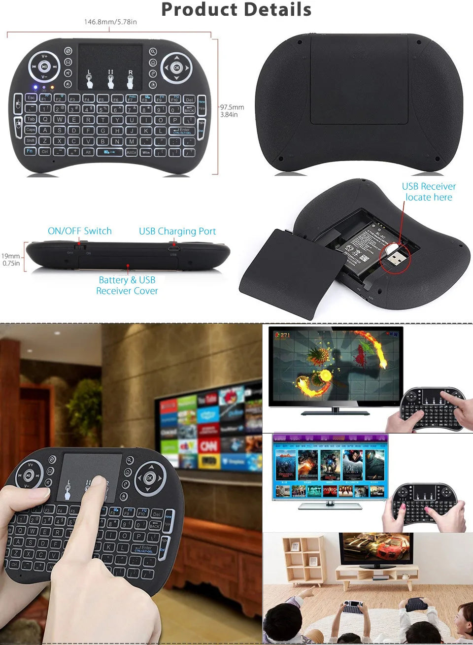 Mini teclado USB com Touchpad