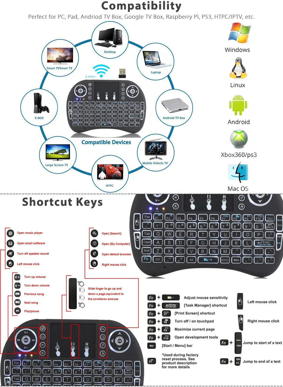 Mini teclado USB com Touchpad